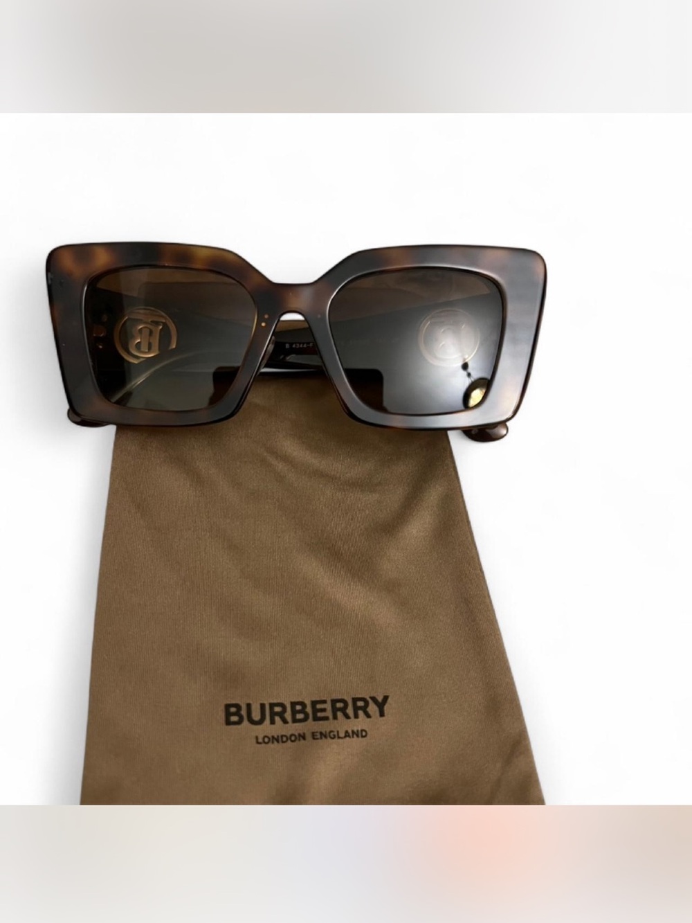 Burberry Tortoiseshell Brown Square Sunglasses with Logo - Picture 7 of 12